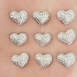 FAI DA TE 60 pz 11mm * 13mm Resina argento cuore AMORE Parte Posteriore Piana decorazione di Cerimonia Nuziale artigianato bottoni D733