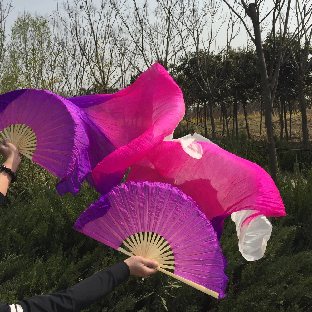 Voile de ventilateur oriental en soie véritable, violet/rose/blanc, pour danse du ventre, chine, 100%, pour spectacle sur scène, nouvelle collection