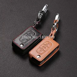 Leather Key Case for Peugeot RCZ 206 207 306 307 308 407 408 for Citroen C2 C3 C4 C5 C6 C4L 3 Button Folding Protective Cover