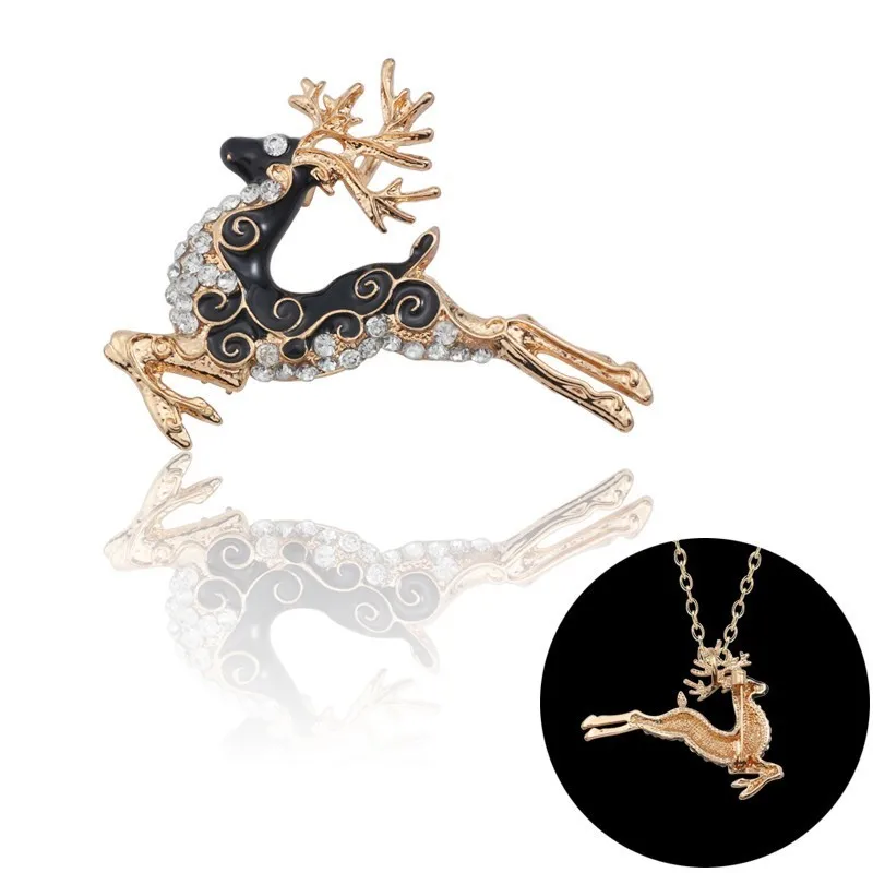 

Fashion Elk Brooch Pin Running Sika Deer Brooches For Women Rhinestone Enamel Dual Use Sweater Chain Multipurpose Xmas Gift