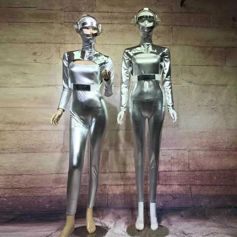 

Silver Space robot suit ballroom dance singer stage show wears clothe party club catwalk model performance dresses skirt dj