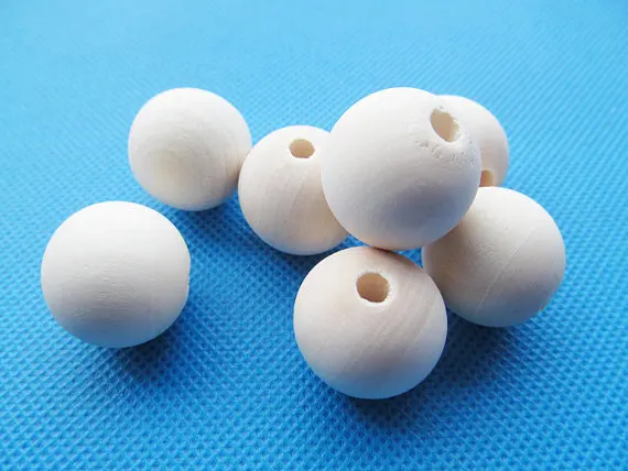 20pcs 20mm Unfinished Round Ball Natural Wood Spacer Beads Charm Finding ,Hole Middle,DIY Accessory Jewelry Making