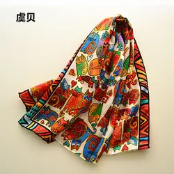 bright cartoon cats long scarf women natural silk scarves printed wrap shawl foulard femme bandana christmas gift for lady girl