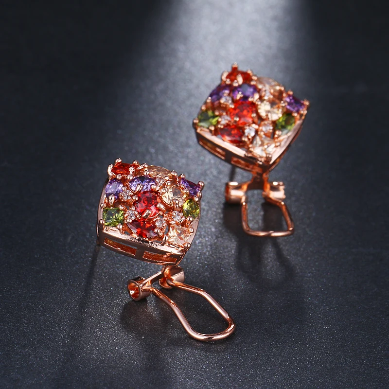 EMMAYA Classic Design Rose Gold Color Big Square CZ Cubic Zirconia Wedding Stud Earrings for Women