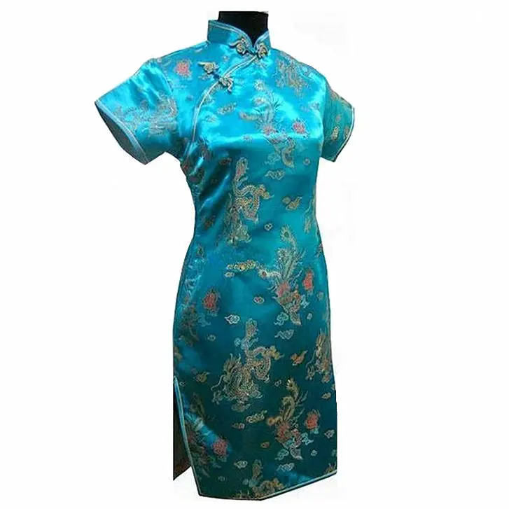 Mini abito Qipao Cheongsam in raso cinese Vintage blu Navy da donna S M L XL XXL XXXL 4XL 5XL 6XL Mujeres Vestido J4065