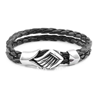 Men's Angel Wing Rhinestone Real Leather knitted  Stainelss Steel Bracelet