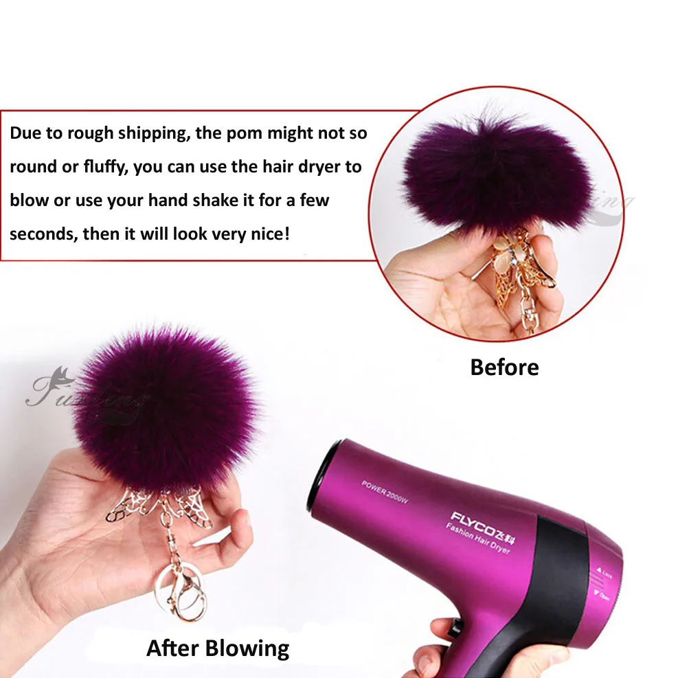 Furling DIY 12pcs 8cm Faux Fur Pom poms Ball with Elastic for Key Ring Key Chain Hangbag Hat Charm DIY Hat Scarf Accessories