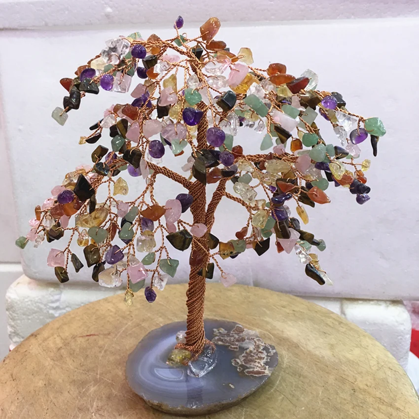 

big size natural Crystal Rainbow color gemMoney Tree Feng Shui Wealth Home&office Decor Miniature Figurines Party Gift