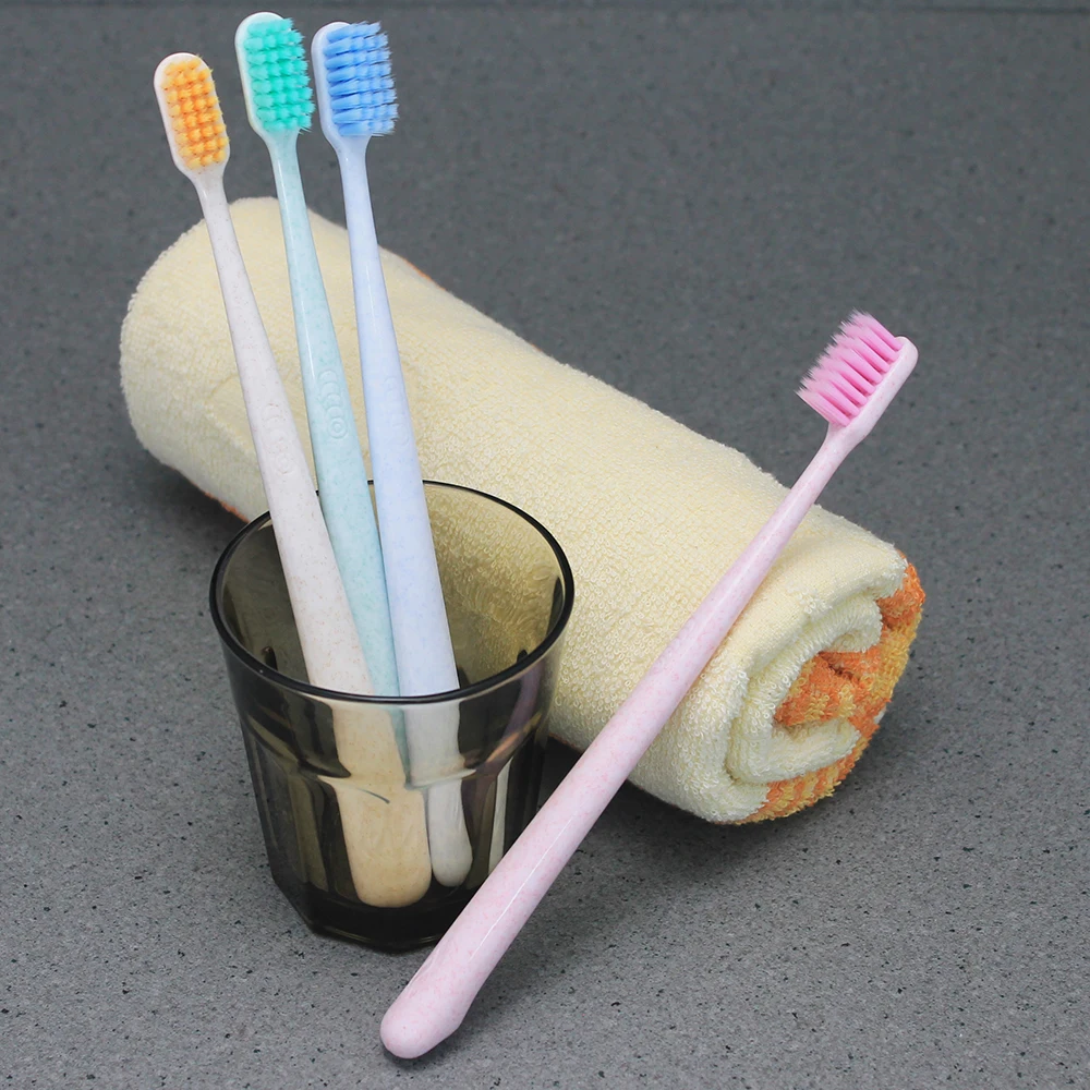 Family Pack 2/4pcs Creative Adult Soft Toothbrush Portable Wheat Straw Tooth Cleaning Nylon bristles Bristle Brush