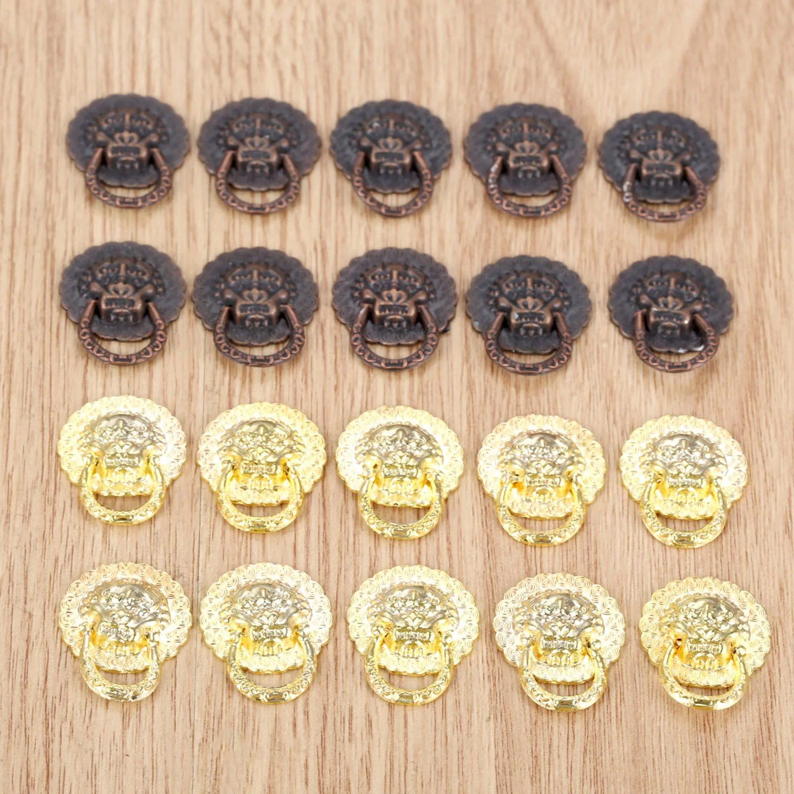 DRELD 10Pcs Vintage Lion Head Door Pull Furniture Handle Cabinet Dresser Drawer Knob Furniture Hardware 19*24mm Red Copper/Gold