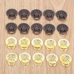 DRELD 10Pcs Vintage Lion Head Door Pull Furniture Handle Cabinet Dresser Drawer Knob Furniture Hardware 19*24mm Red Copper/Gold