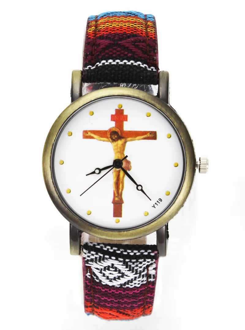 God Jesus Christ Crucifixion Cross Watches Easter Day Christian Religious Canvas Cloth Band Unisex Sport Casual Relojes Watch