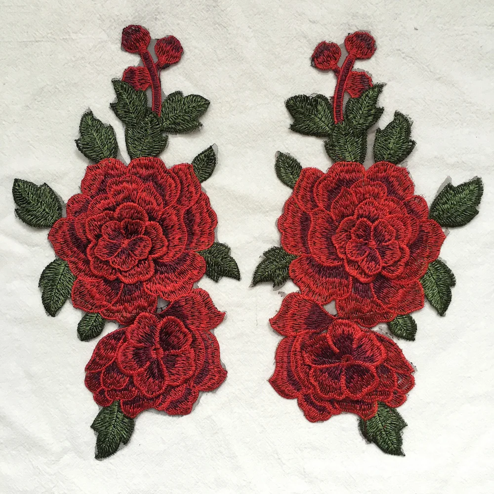 1Pair 3D Flower Red Blue Rose Applique Embroidery Patches Lace Fabric Motif Venice Clothes Decorated Sewing Supplies LSHB579