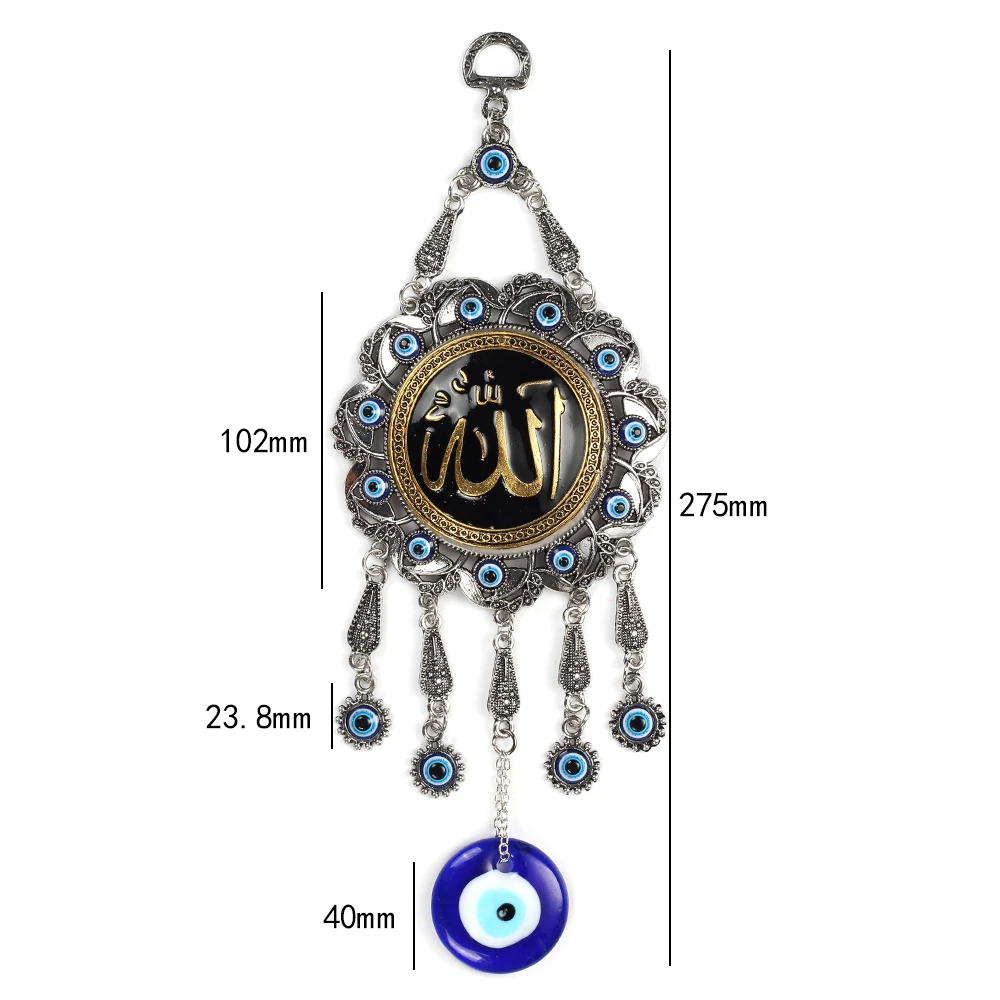 Evil Eye Alloy Painting Oil Round Quran Wall Hanging Jewelry Pendant With BULE EVIL EYE BEADs EY5037