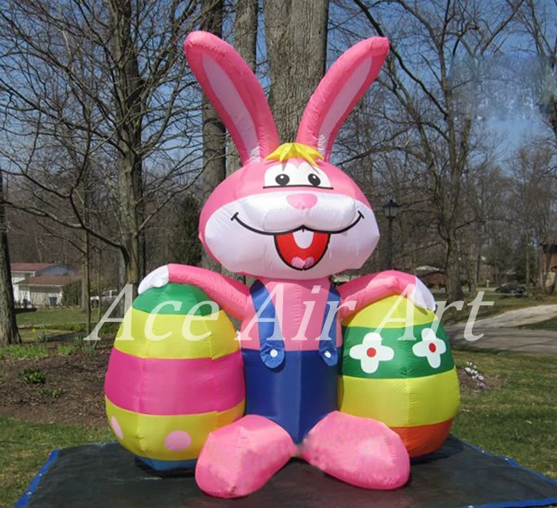 Inflatable Bunny with Easter Eggs for Easter Decorations, Big Bunny, Carrying 2 Eggs