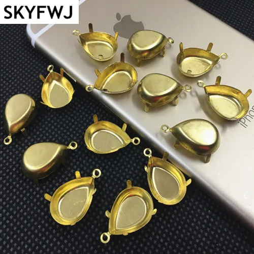 Satu Lingkaran Baku Kuningan Warna Teardrop Pendant Pengaturan Untuk Pear Droplet Bentuk Fancy Stones Ukuran 10x14mm, 13x18mm, 18x25mm, 20x30mm