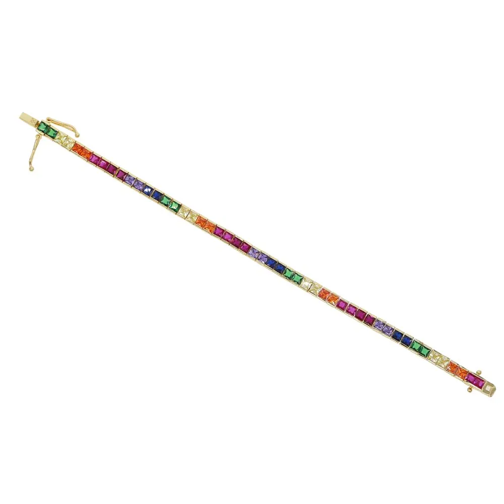 fashion shiny cz fine fashion bracelet rainbow colorful square cz tennis chain gorgeous trendy bracelet for women 17cm