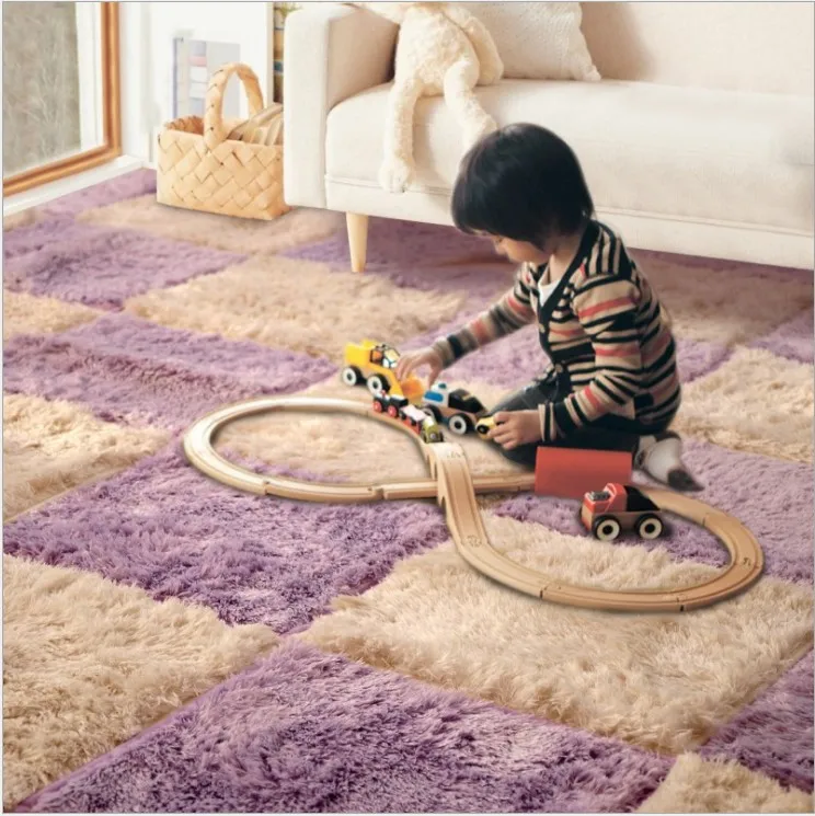 9 Colors Puzzle Mat Long Hair Carpet Living Room Door Mat Baby Crawling Cutting Area Rug Kids Play Carpet Floor