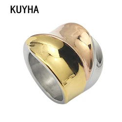 Stainless Steel Rings for Women Size 6, 7, 8, 9  Gold/Rose Gold Silver Color 3 color Mix Big Irregular Bague Jewelry