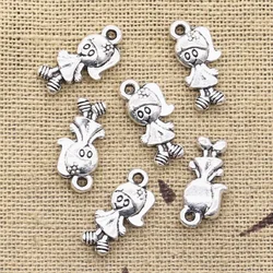 50pcs Charms Lovely Girl 15x7mm Antique Silver Color Plated Pendants Making DIY Handmade Tibetan Silver Color Jewelry