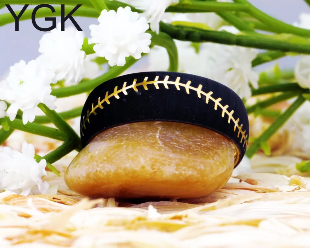 YGK 8MM Width Golden Plated Dome Tungsten Ring Baseball Stitch Design Ring For Wedding 100% Pure Tungsten Ring