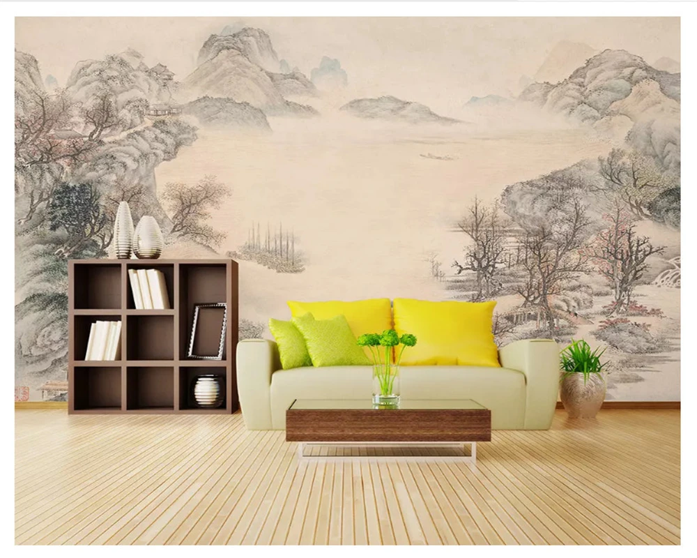 Beibehang ورق حائط سميك حريري حديث الحد الأدنى جديد الحبر الصيني المناظر الطبيعية الديكور اللوحة papel دي parede ثلاثية الأبعاد خلفية #6