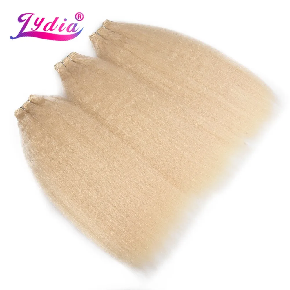 Lydia 1PCS/Pack Kinky Straight Double Weft Weaving 10-30 Inch Pure Color Synthetic Wave  Hair Extensions For Women Blonde 613#