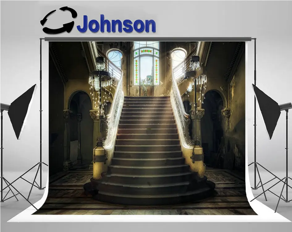 

Entrance Staircase Abandoned Casino Sunlight backdrops High quality Computer print wedding background