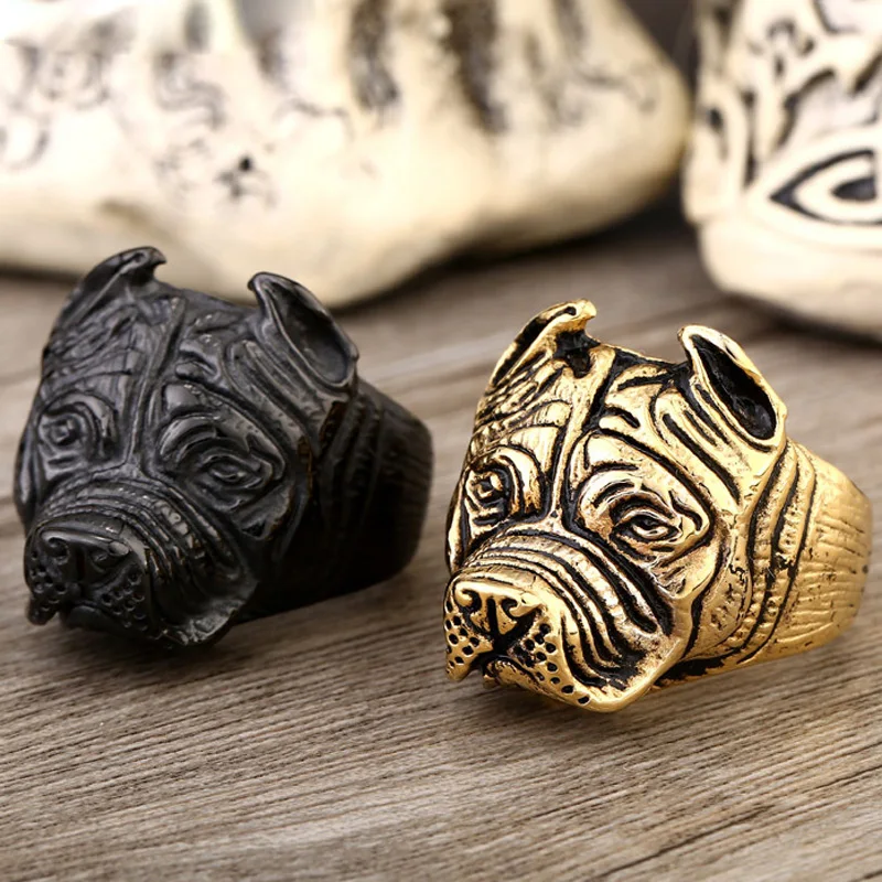 1PC 316L Stainless Steel  Animal Pit Bull Dog Ring Men Personality Unique Men\'s Jewelry US Size