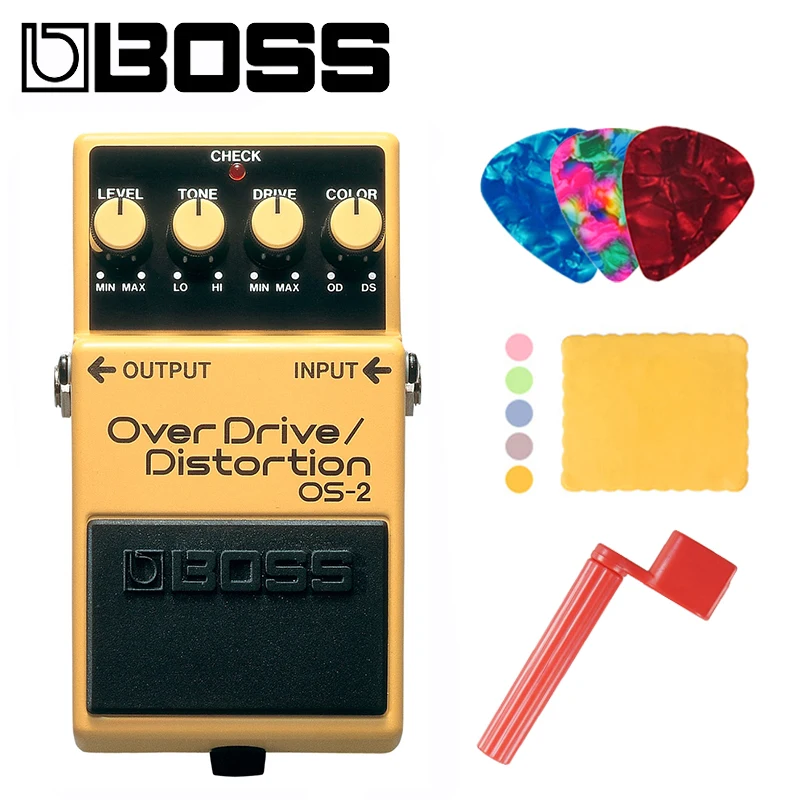 Boss OS-2 Audio Overdrive and Distortion Effects Pedal for Guitar and Bass Bundle with Picks, Polishing Cloth and Strings Winder