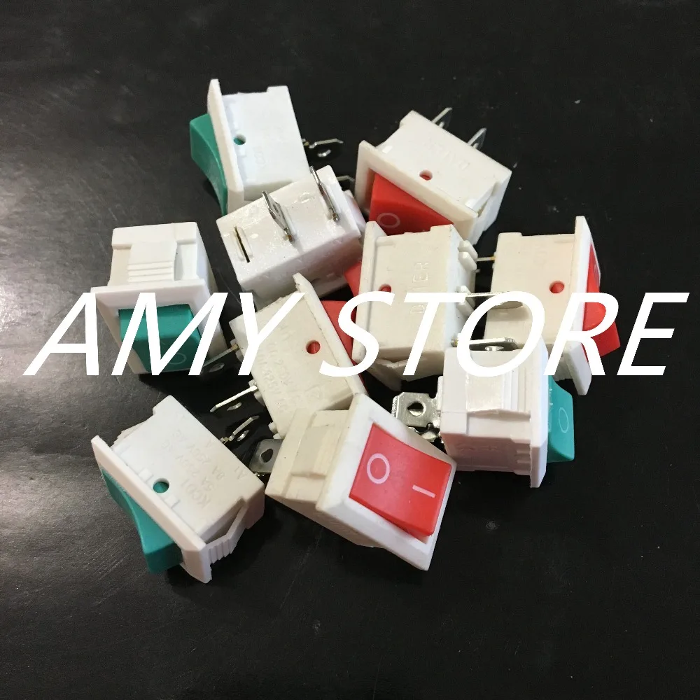 30 шт. KCD1 AC 250 В 6A 125 В 10A 2Pin SPST включение/выключение питания панель кулисный переключатель красный зеленый