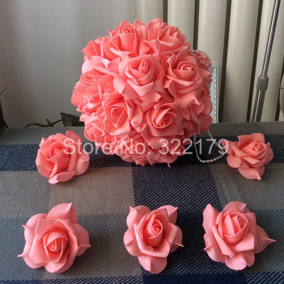 100 pcs Coral Wedding Flowers Foam Roses For Wedding Decorations Coral Kissing Ball Pomander Flowers Coral Centerpieces