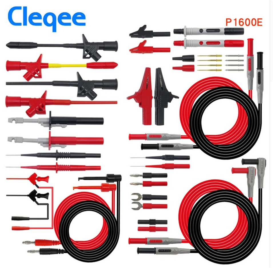 Cleqee P1600C/D/E/F 18 in 1 kit di cavi di prova per sonda multimetro collegabile set di sonde automobilistiche gancio di prova IC