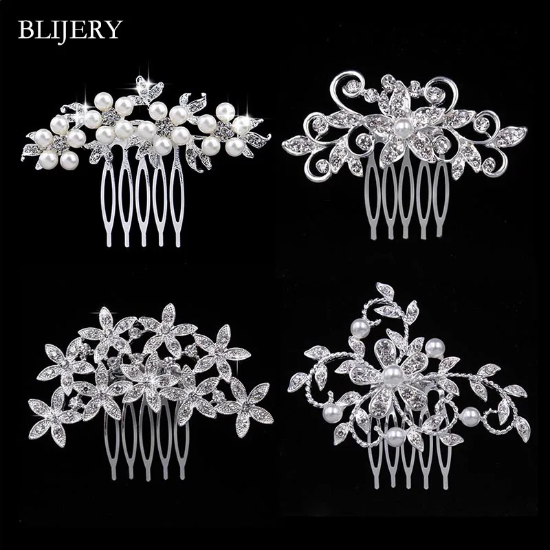 BLIJERY Charm Animal Flower Designs Wedding Hairpins Pearls Crystal Hair Combs for Women Girls Bridal Wedding Hair Accessories