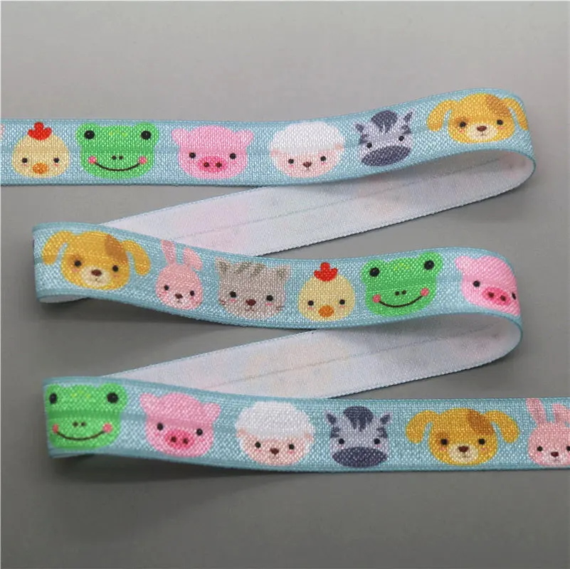 DHK 5/8'' 5yards animals elephant koala pug  printed Fold Elastic FOE stretch ribbon hairbow headwear headband DIY OEM C1627