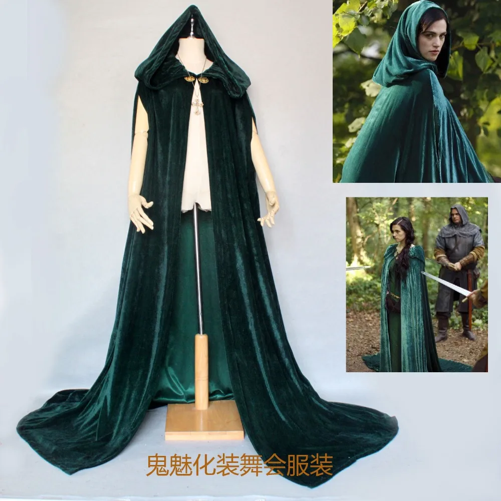 Capa de veludo com capuz, casaco feminino inverno medieval com capuz capa para festival verde vermelho