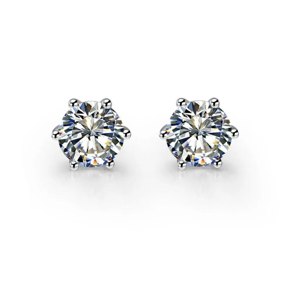 

Classic Six Prongs Test Positive 1Ct/each 6.5mm D Moissanite Diamond Stud Earrings Solid 14K White Gold Push Back Stud Earrings