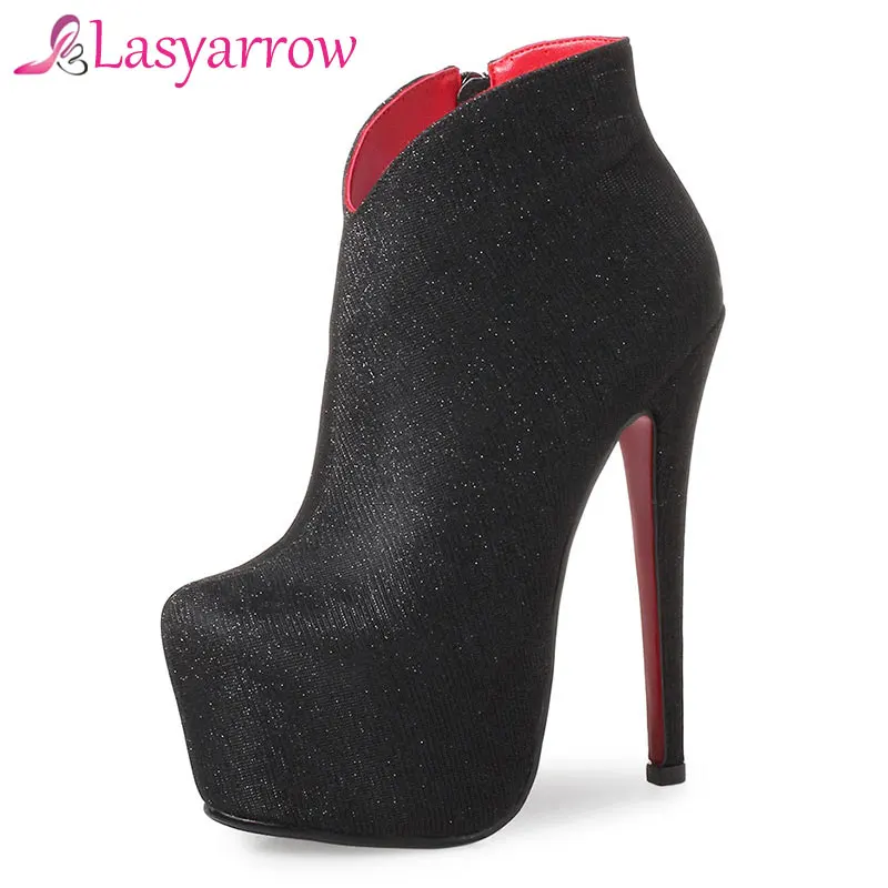 Lasyarrow Zipper Botas Feminina Sexy wysokie obcasy kostki buty dla kobiety eleganckie zimowe ciepłe buty ślubne obcasy platformy RM068