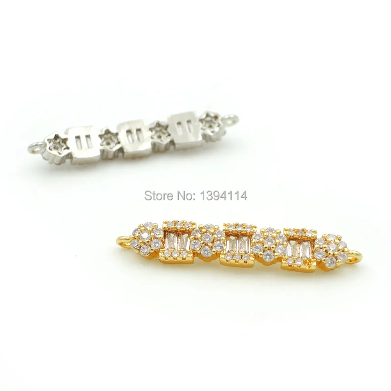 32*5*3mm Micro Pave Clear CZ 4 Spacing Hexagons Bar Arc Connector Fit For Women As DIY Bracelets Accessory