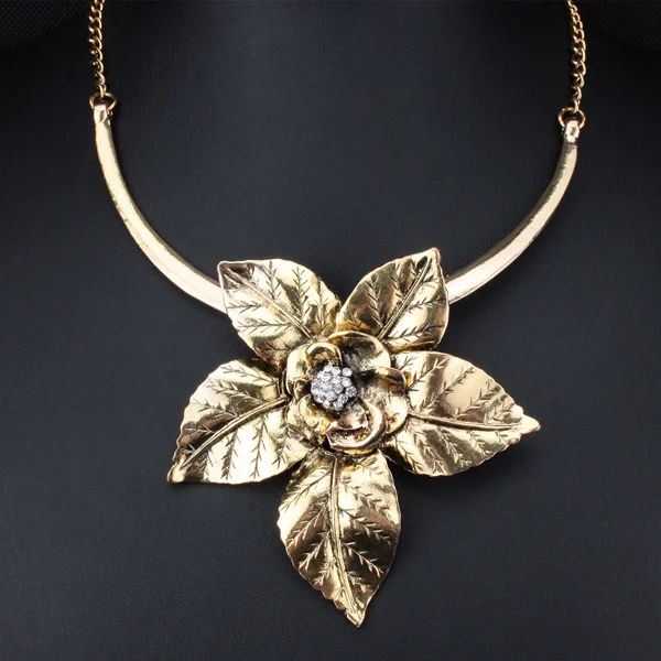 2025 New Fashion Long Vintage Jewelry Antique Big Flower Pendant Necklace Statement Choker Necklace & Pendants For Women XLL173