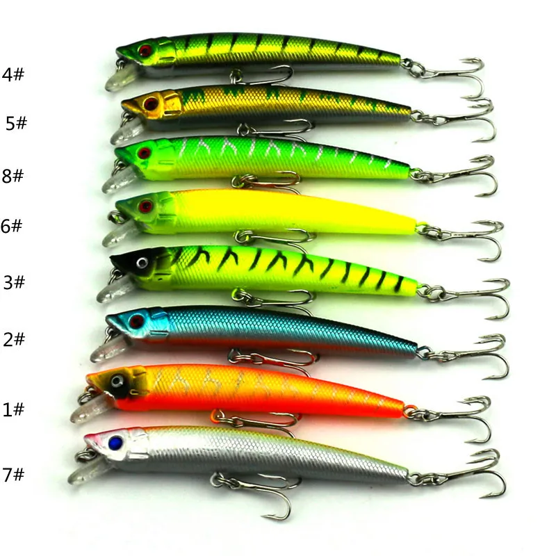 High Quality 8PCS Minnow 9.5CM/7.3G/6# Hooks Plastic Hard Baits Fishing Lures 8 Colors Av