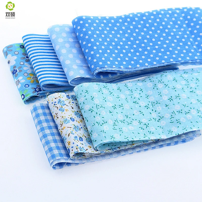 7pcs/lot jelly roll sewing textile blue sets fabric strips 5cmx100cm tildas quilting doll\'s cloths  100%cotton