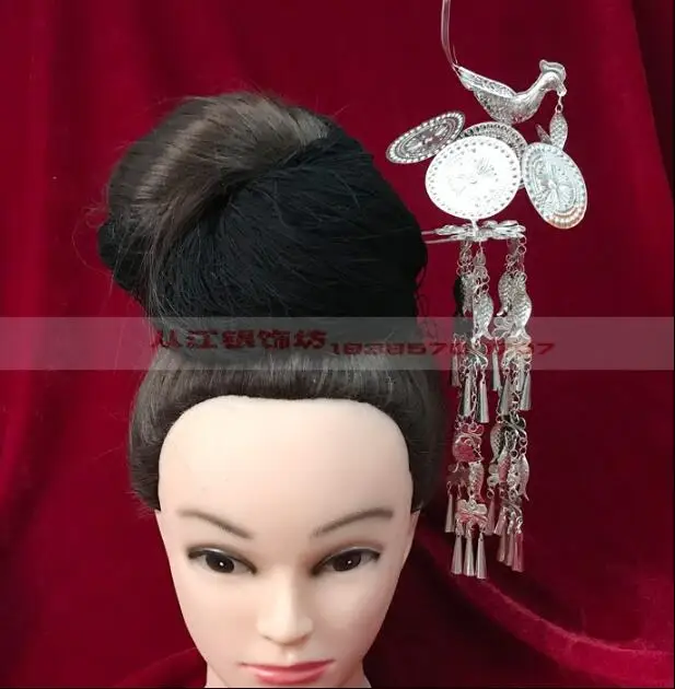 Chinese Miao Headdress Hair Accessories for Women Hmong Hairpin Sliver Colour Jelwery