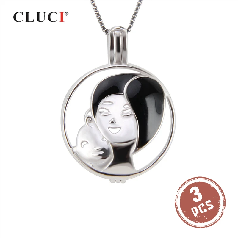 

CLUCI 3pcs Round Silver 925 Cage Pendant Women Fine Jewelry 925 Sterling Silver Pearl Pendant Locket Gift for Mom SC250SB