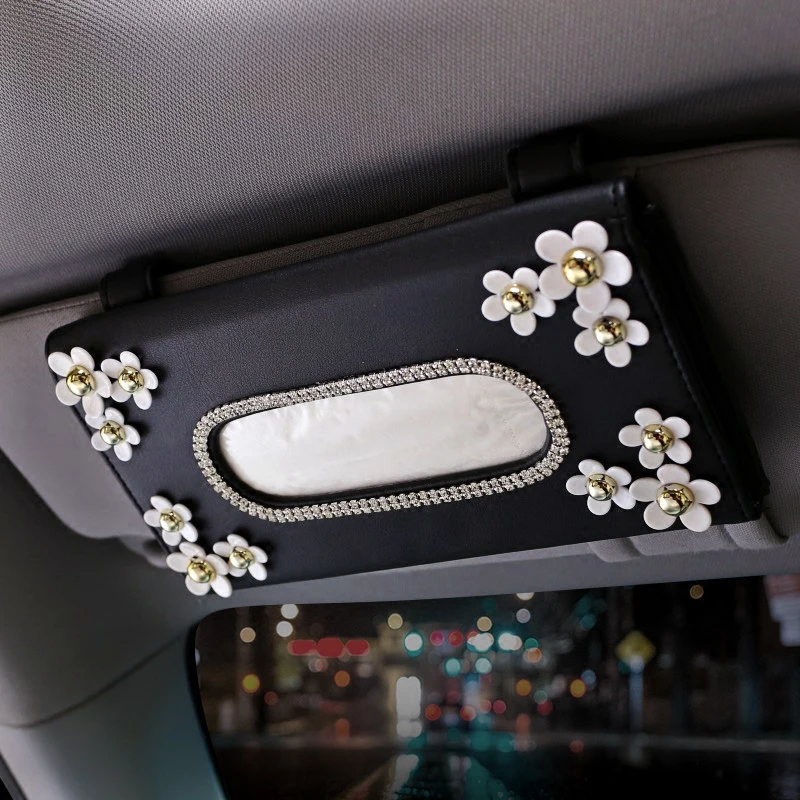 Cute Daisy Flower Auto Interior Leather Steering Wheel Cover Decoration Gear Shifter Hand Brake Case Seat Belt Car Accessories