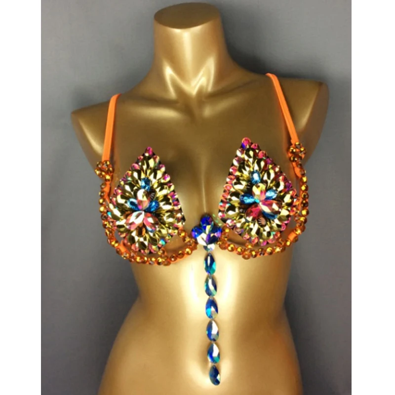 

New Samba Carnival Bra Rainbow Stone Sexy Belly Dancing WIRE BRA FREE SHIPPING BB002