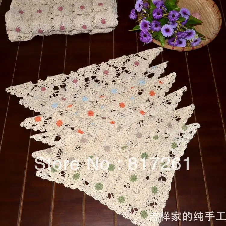 Free shipping cotton crochet lace sofa towel cover for cushion flowers decoration fabric cutout universal cover towel square