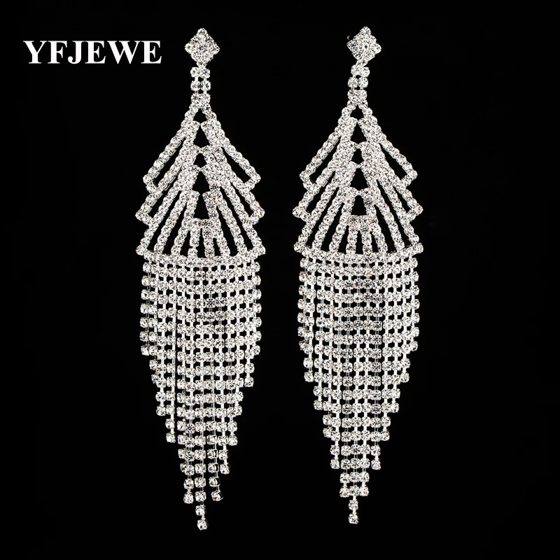 YFJEWE Fashion Rhinestone crystal gold and sliver color long dangle earrings for women wedding jewelry Accessories brincos #E289