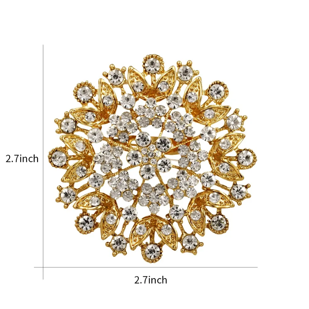 Baiduqiandu Clear Crystal Rhinestones Large Round Flower Brooches Wedding Bouquets Decor Jewelry