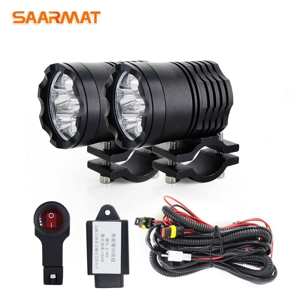 Universal 8000Lm/set Led Motorcycle Headlight + Flash line group +Switch fit SUV Motorbike Spotlight Head bulb 12V DIY Colors